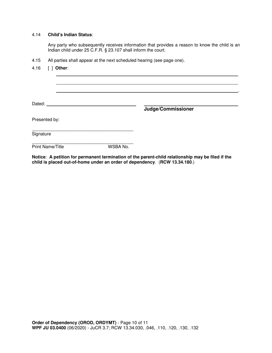 Form WPF JU03.0400 Order of Dependency - Washington, Page 10