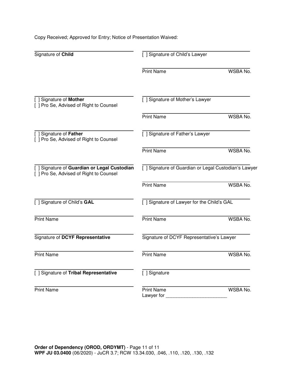 Form WPF JU03.0400 Download Printable PDF or Fill Online Order of ...