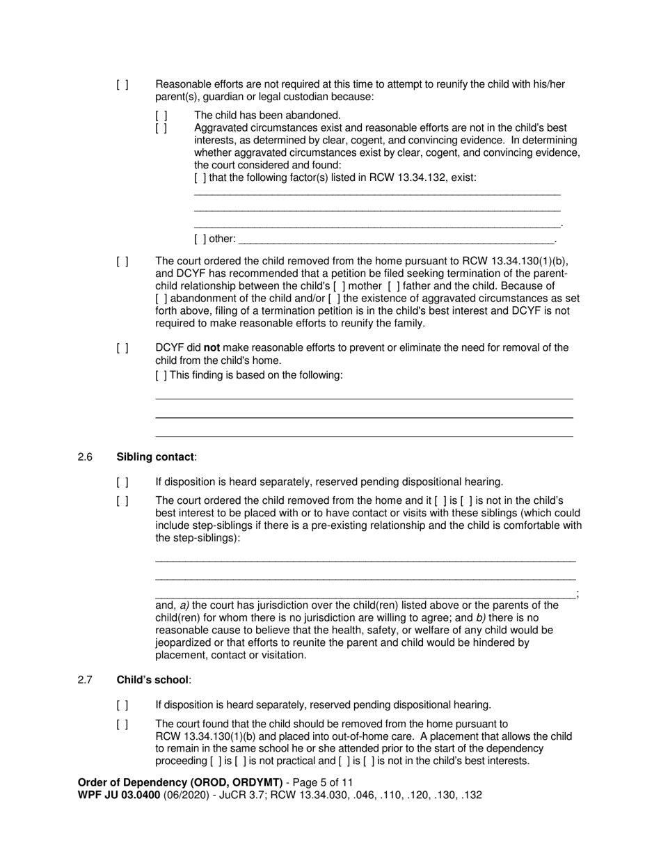 Form WPF JU03.0400 Order of Dependency - Washington, Page 5