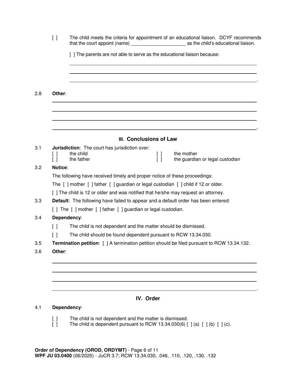 Form WPF JU03.0400 Order of Dependency - Washington, Page 6