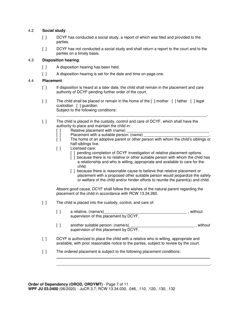 Form WPF JU03.0400 Order of Dependency - Washington, Page 7