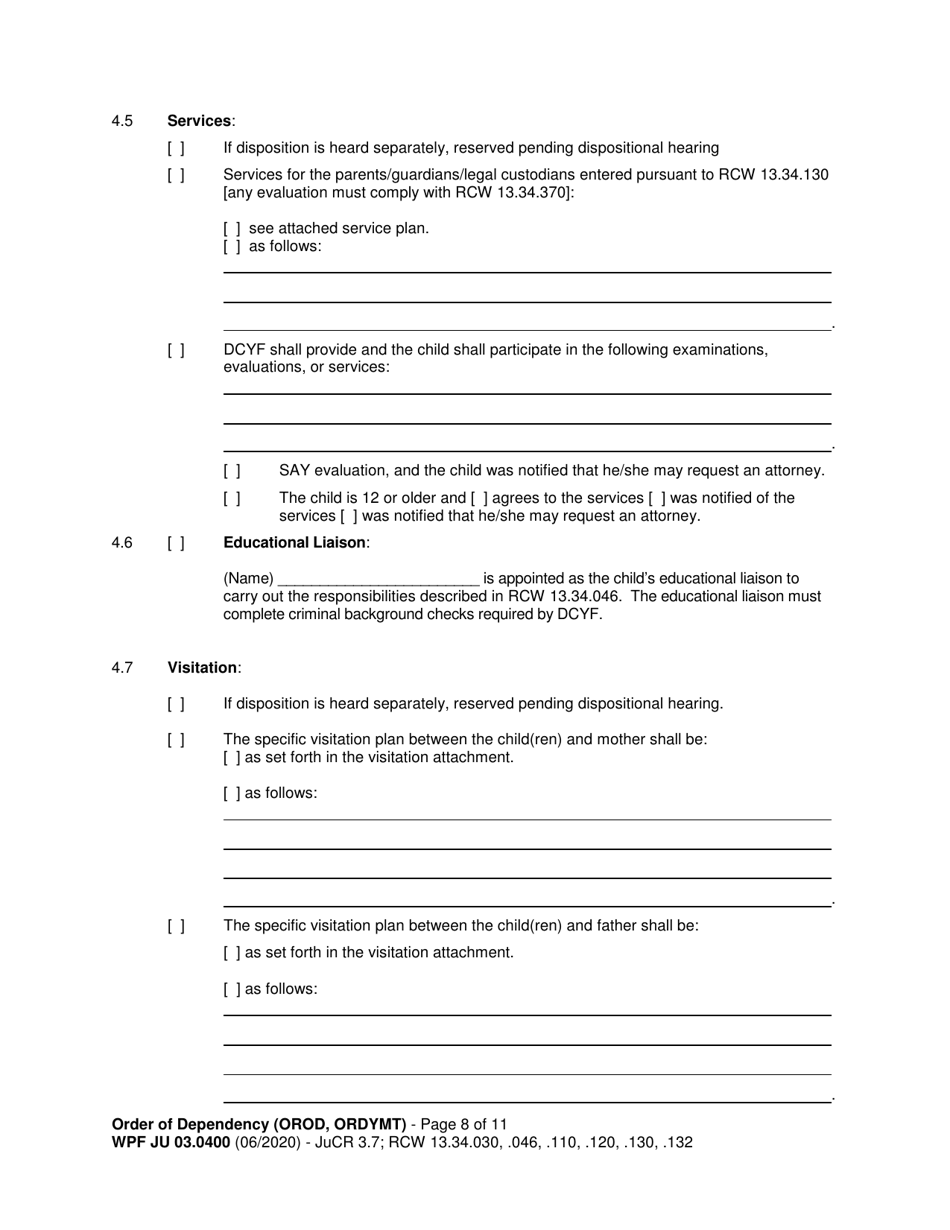 Form WPF JU03.0400 Order of Dependency - Washington, Page 8