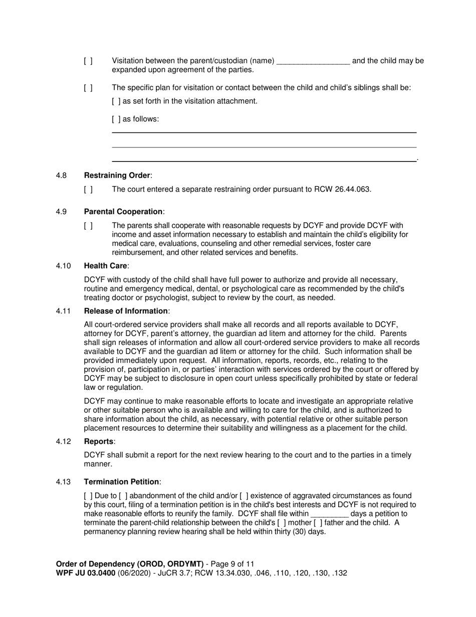 Form WPF JU03.0400 Download Printable PDF or Fill Online Order of ...