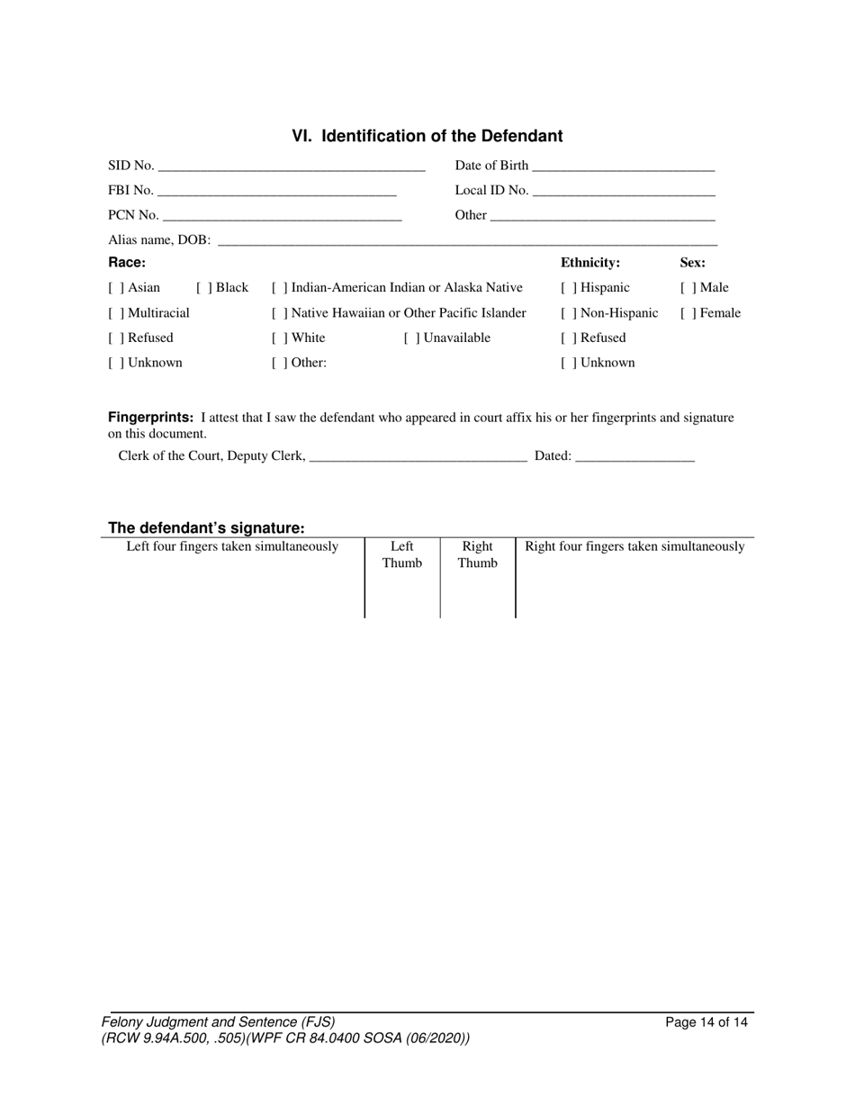 Form WPF CR84.0400 SOSA Felony Judgment and Sentence - Special Sex Offender Sentencing Alternative - Washington, Page 14
