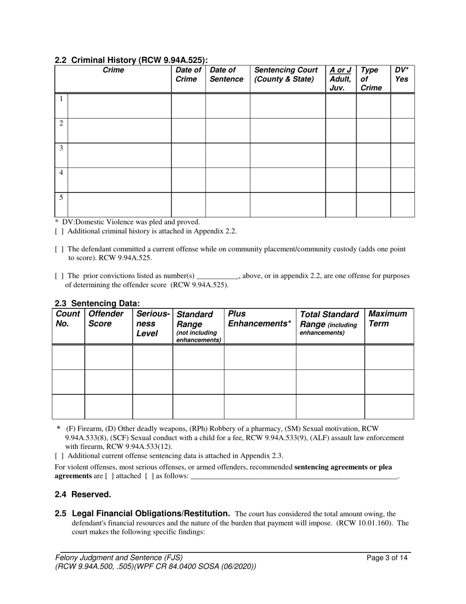 Form WPF CR84.0400 SOSA Felony Judgment and Sentence - Special Sex Offender Sentencing Alternative - Washington, Page 3