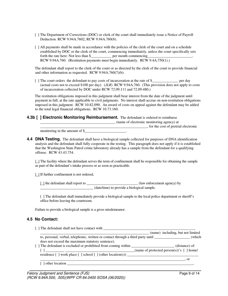 Form WPF CR84.0400 SOSA Felony Judgment and Sentence - Special Sex Offender Sentencing Alternative - Washington, Page 9
