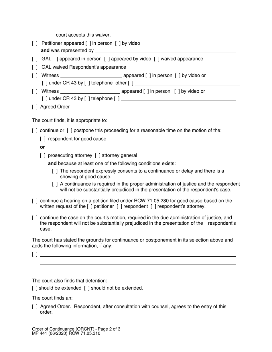 Form MP441 Order of Continuance (Orcnt) - Washington, Page 2