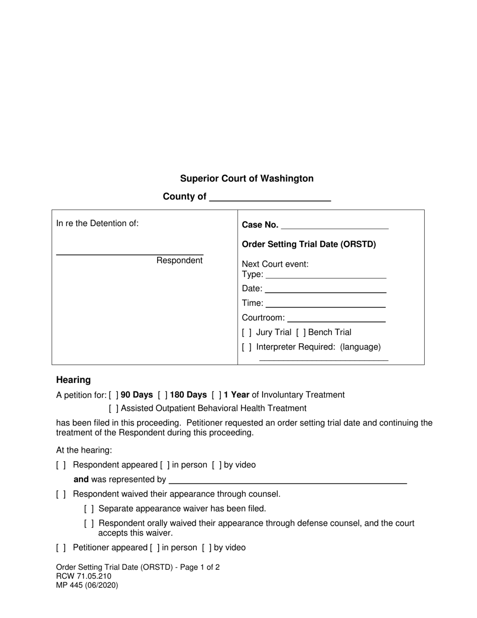 Form MP445 Order Setting Trial Date (Orstd) - Washington, Page 1