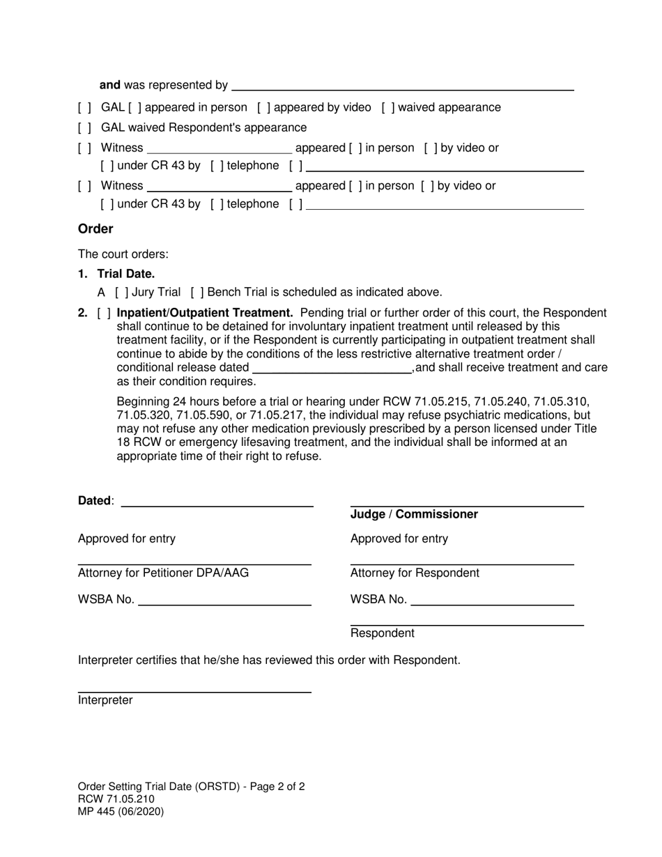 Form MP445 Order Setting Trial Date (Orstd) - Washington, Page 2
