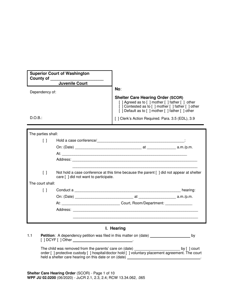 Form WPF JU02.0200 Download Printable PDF or Fill Online Shelter Care
