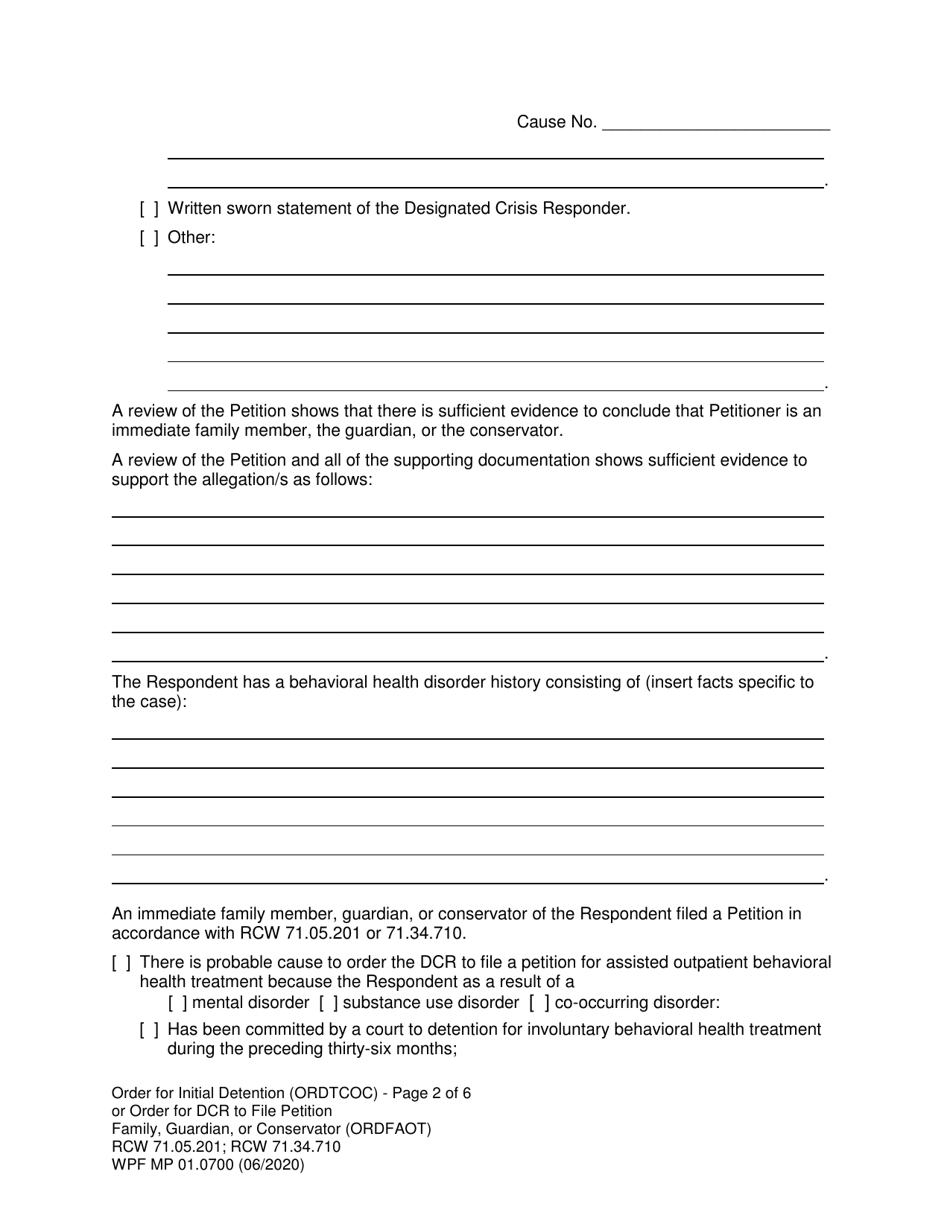 Form MP01.0700 Joels Law Order for Initial Detention - Washington, Page 2