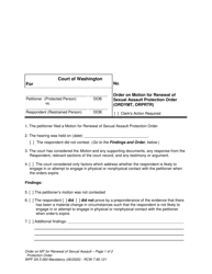 Document preview: Form SA5.060 Order on Motion for Renewal of Sexual Assault Protection Order - Washington