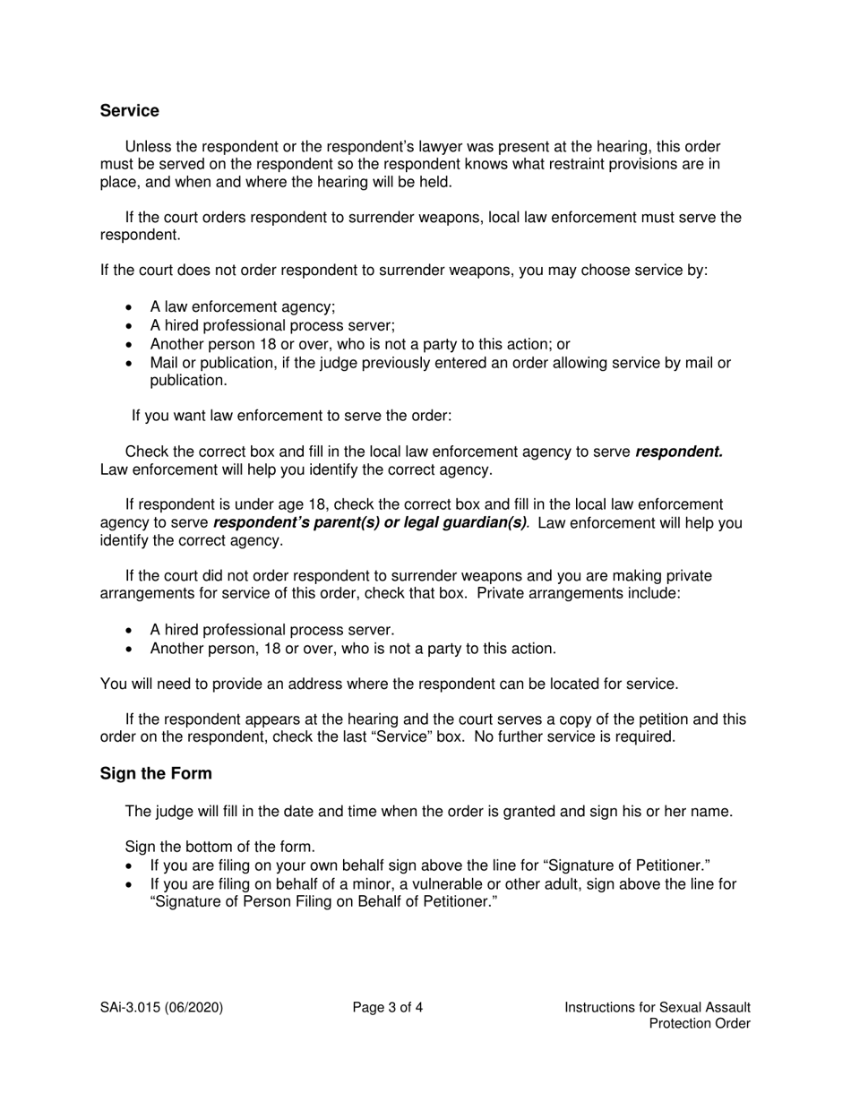 Instructions for Form SA3.015 Sexual Assault Protection Order (Orsxp) - Washington, Page 3