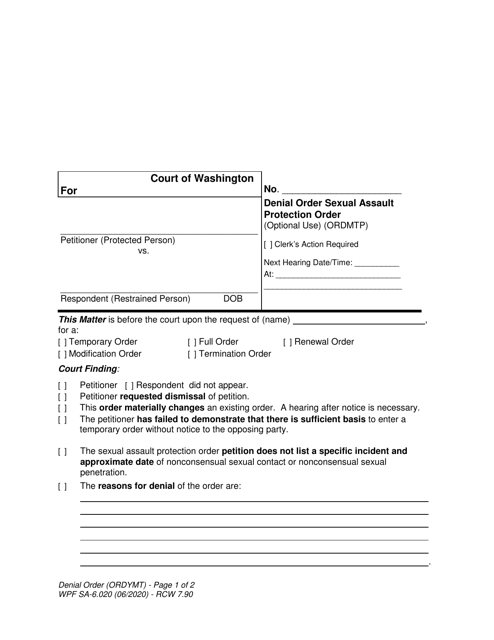 Form SA6.020  Printable Pdf