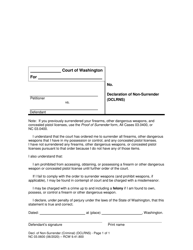 Document preview: Form NC03.0600 Declaration of Non-surrender (Criminal) - Washington