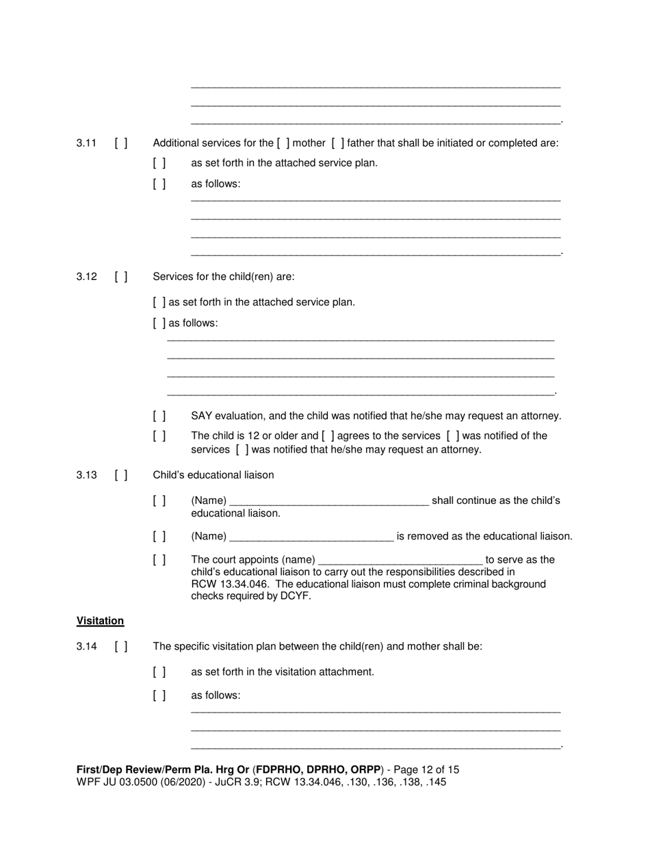 Form JU03.0500 Order After Hearing: First Dependency Review / Dependency Review / Permanency Planning - Washington, Page 12