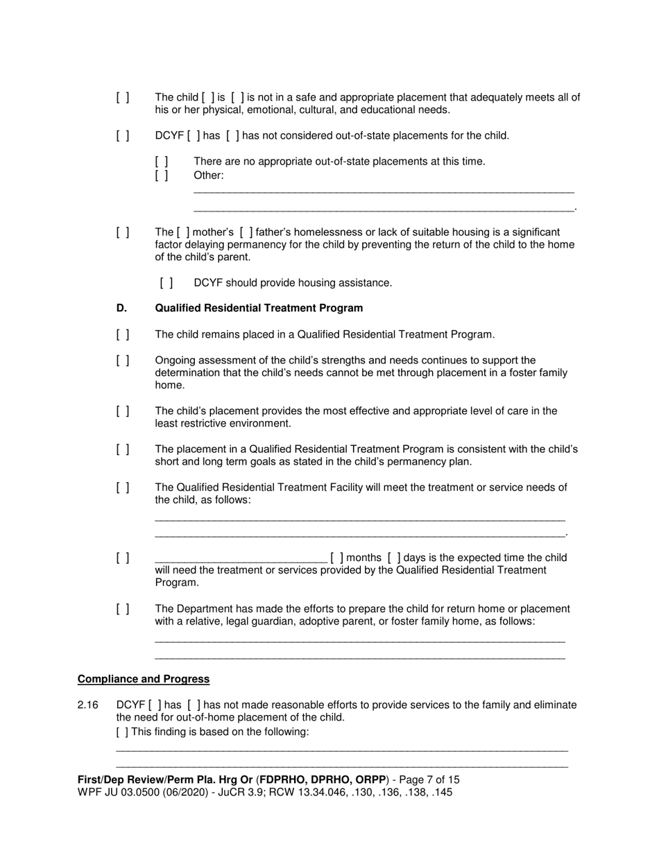 Form JU03.0500 Order After Hearing: First Dependency Review / Dependency Review / Permanency Planning - Washington, Page 7