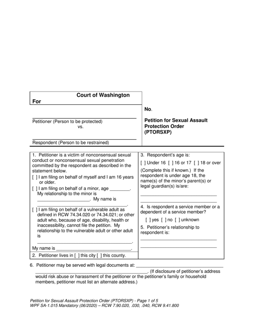 Form SA1.015 Petition for Sexual Assault Protection Order (Ptorsxp) - Washington