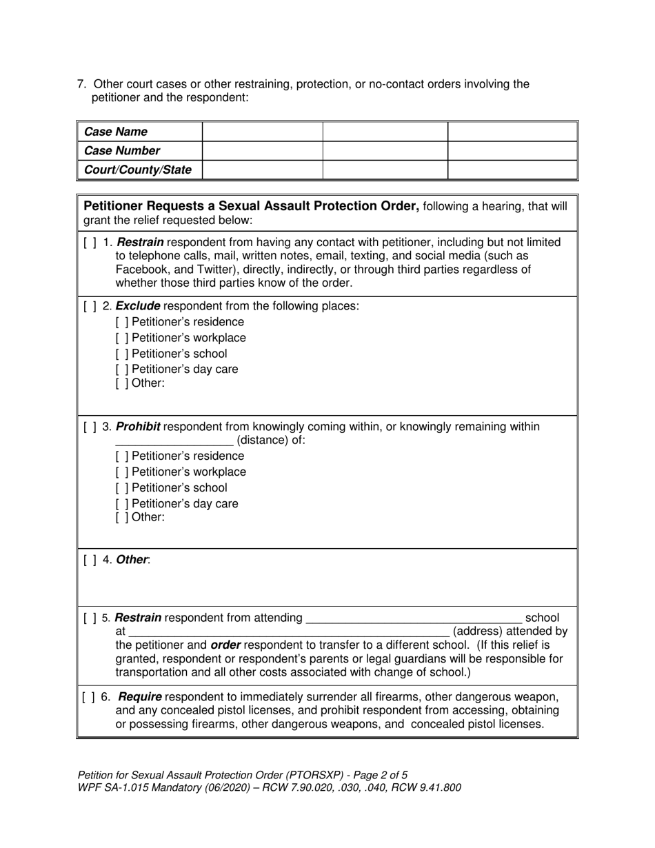 Form SA1.015 Download Printable PDF or Fill Online Petition for Sexual ...