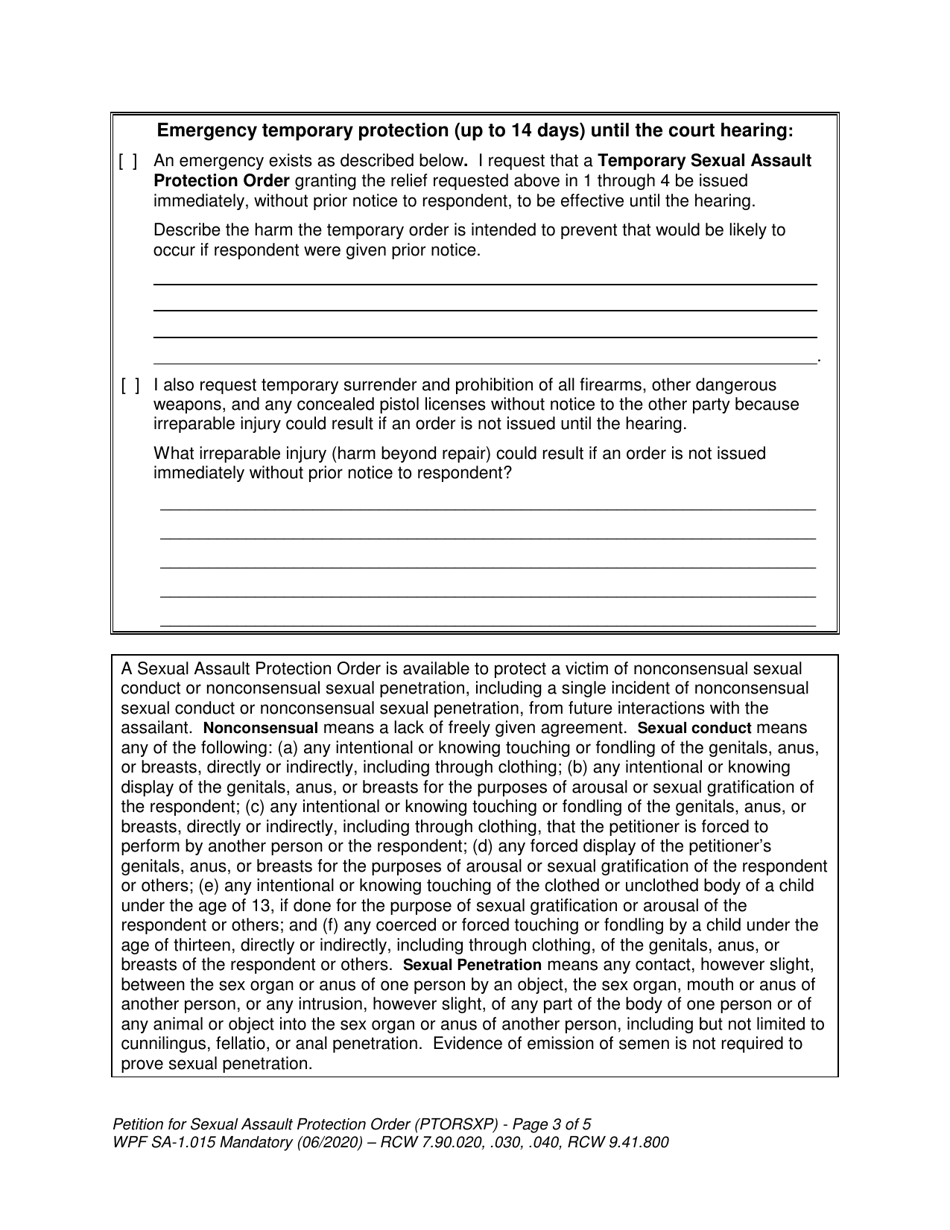 Form SA1.015 Petition for Sexual Assault Protection Order (Ptorsxp) - Washington, Page 3