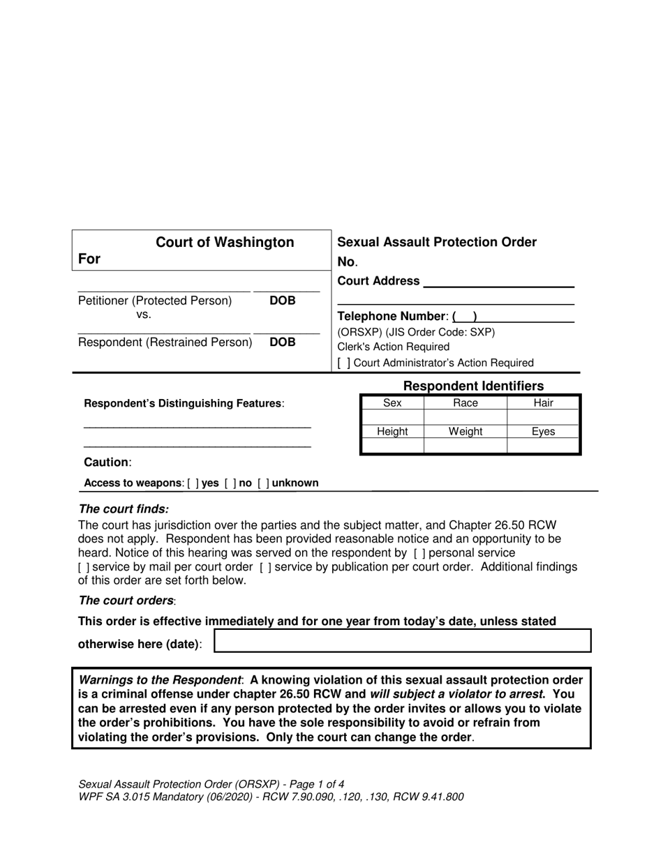Form SA3.015 Sexual Assault Protection Order (Orsxp) - Washington, Page 1