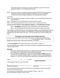 Form NC03.0300 Order to Surrender and Prohibit Weapons - Washington, Page 2