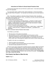 Document preview: Instructions for Form SA1.015 Petition for Sexual Assault Protection Order (Ptorsxp) - Washington
