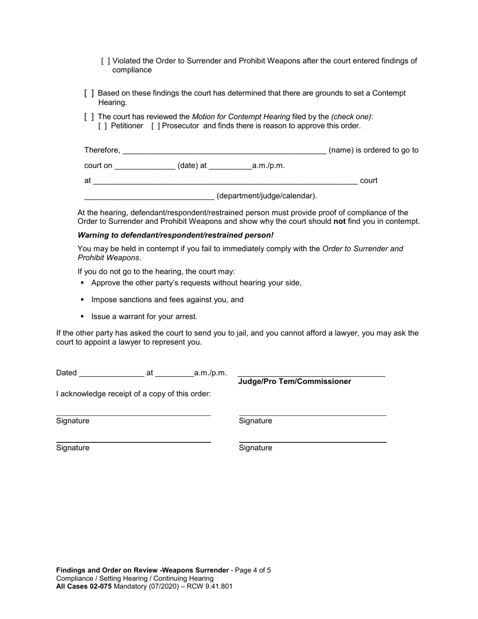 Form All Cases02.075 Findings and Order on Review: Weapons Surrender Compliance - Washington, Page 4