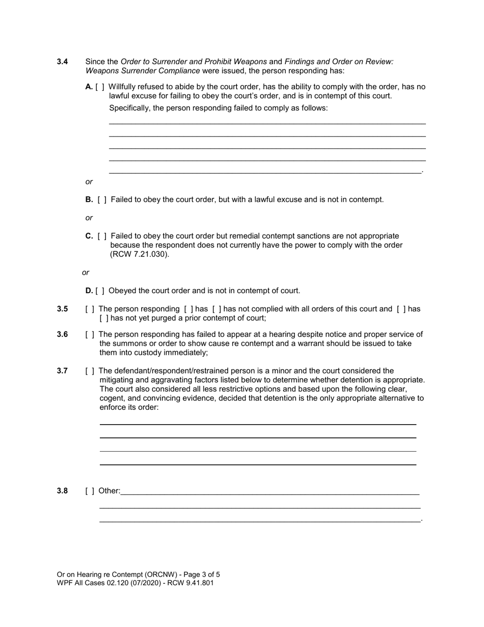 Form WPF All Cases02.120 Contempt Hearing Order (Orcnw) - Washington, Page 3