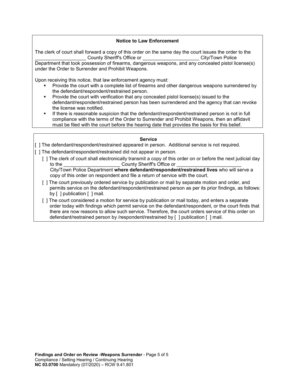 Form NC03.0700 Findings and Order on Review: Weapons Surrender Compliance - Washington, Page 5