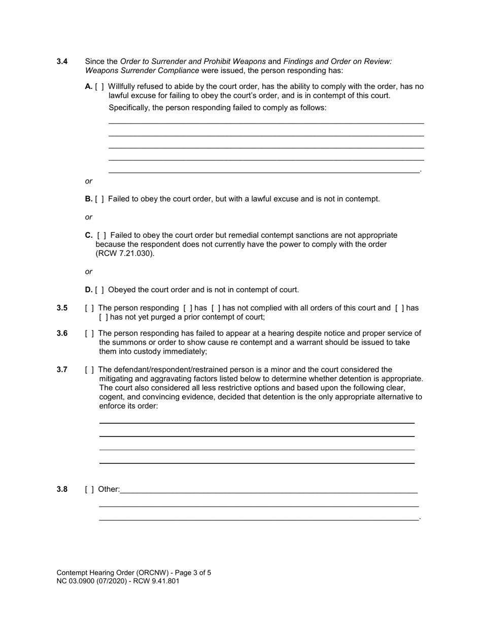 Form NC03.0900 Contempt Hearing Order (Orcnw) - Washington, Page 3