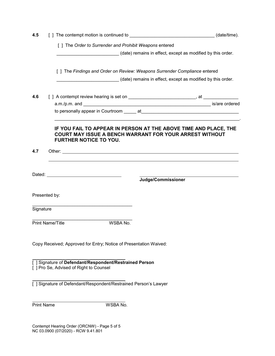 Form NC03.0900 Contempt Hearing Order (Orcnw) - Washington, Page 5