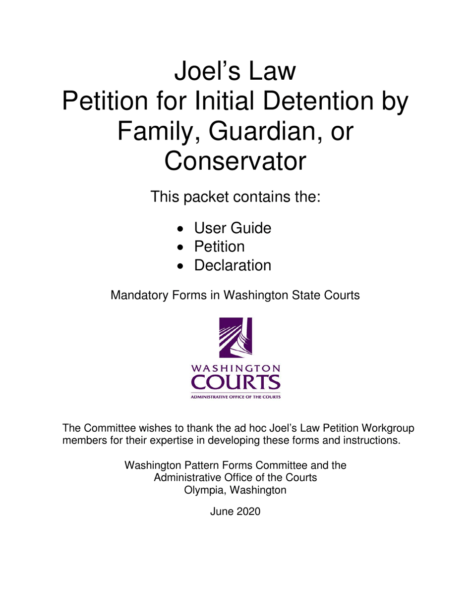 Form MP01.0600 Joels Law Petition for Initial Detention by Family, Guardian, or Conservator - Washington, Page 1