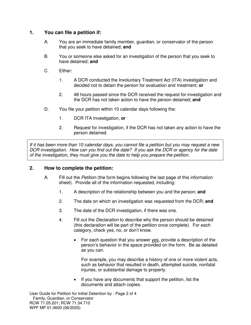 Form MP01.0600 Joels Law Petition for Initial Detention by Family, Guardian, or Conservator - Washington, Page 3