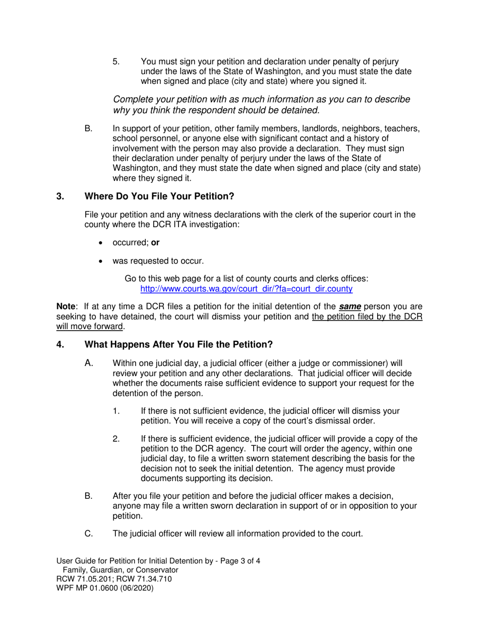 Form MP01.0600 Joels Law Petition for Initial Detention by Family, Guardian, or Conservator - Washington, Page 4