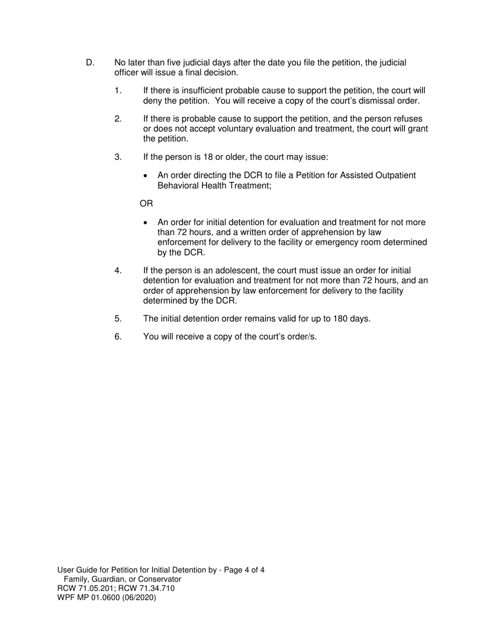 Form MP01.0600 Joels Law Petition for Initial Detention by Family, Guardian, or Conservator - Washington, Page 5