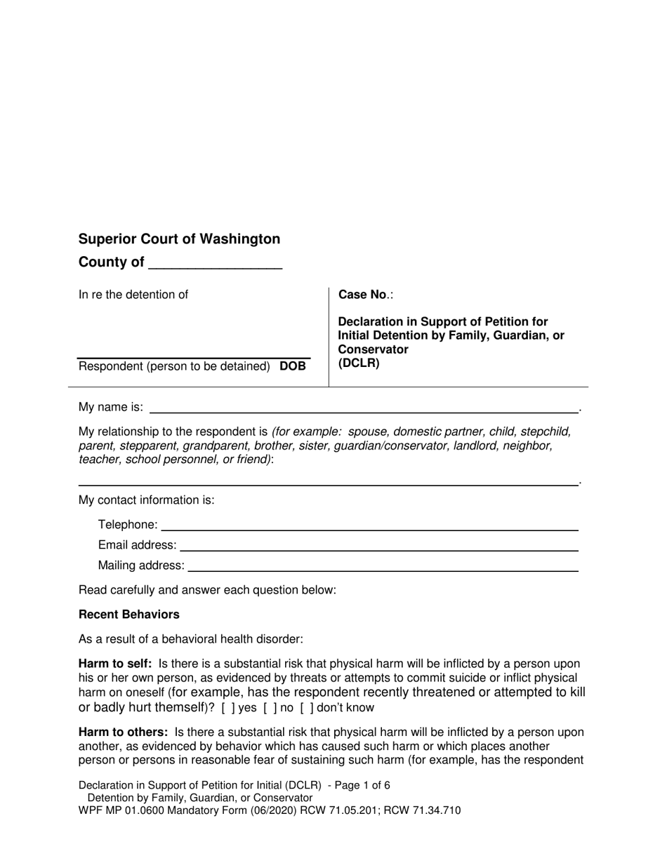 Form MP01.0600 Joels Law Petition for Initial Detention by Family, Guardian, or Conservator - Washington, Page 8