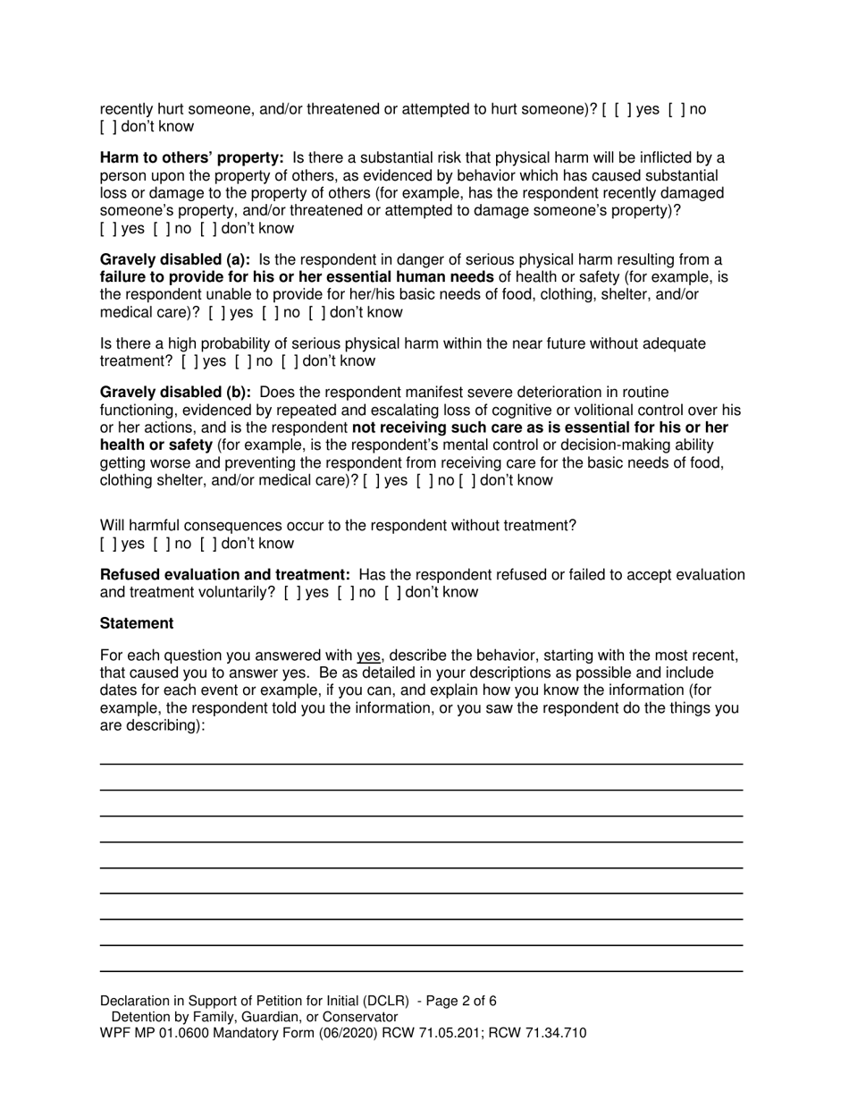 Form MP01.0600 Joels Law Petition for Initial Detention by Family, Guardian, or Conservator - Washington, Page 9