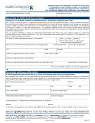 Document preview: DHHS Form 1282 Authorization for Release of Information and Appointment of Authorized Representative for Medicaid Applications/Reviews and Appeals - South Carolina