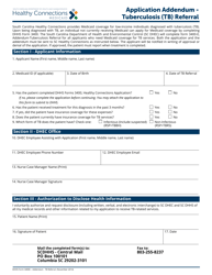 DHHS Form 3400-E Application Addendum - Tuberculosis (Tb) Referral - South Carolina
