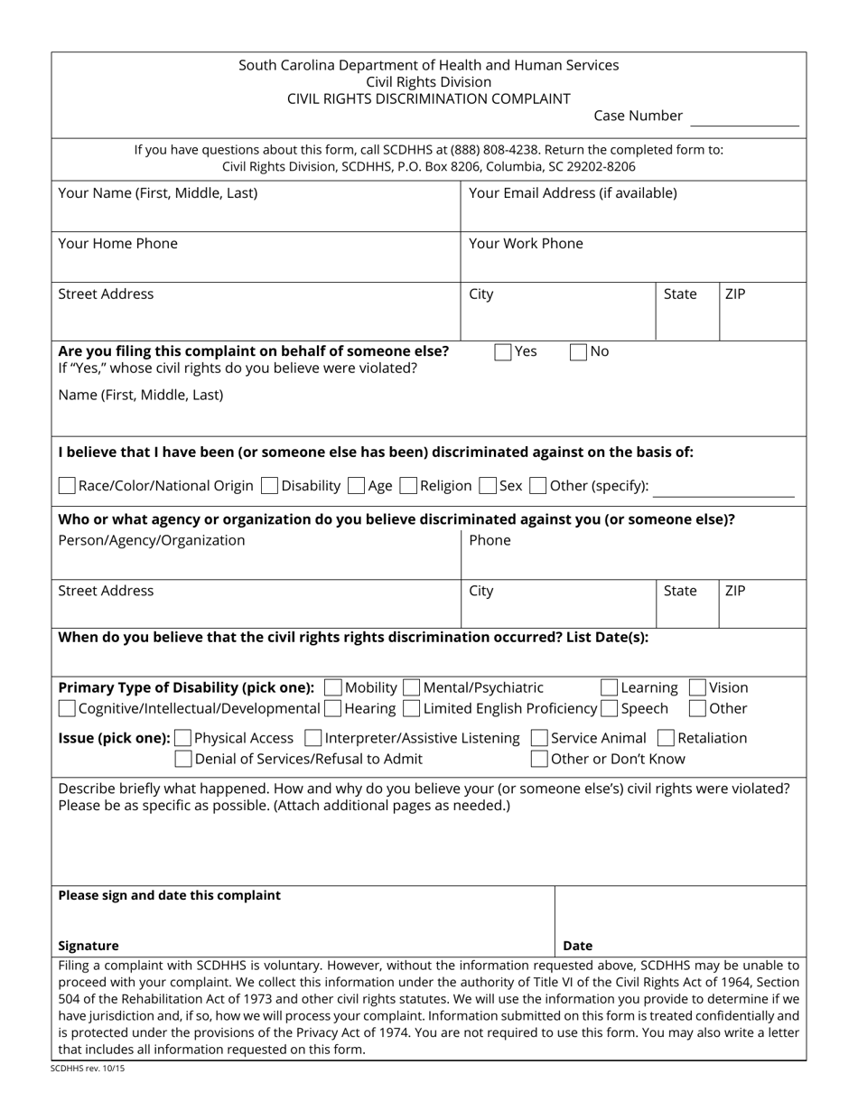 Civil Rights Discrimination Complaint - South Carolina, Page 1