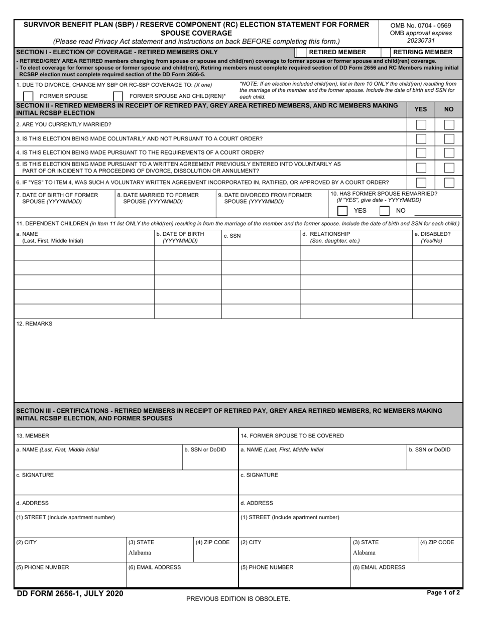 DD Form 2656-1 Download Fillable PDF or Fill Online Survivor Benefit ...