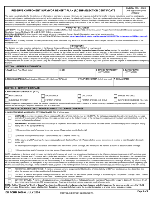 DD Form 2656-6 Reserve Component Survivor Benefit Plan (RCSBP) Election Certificate
