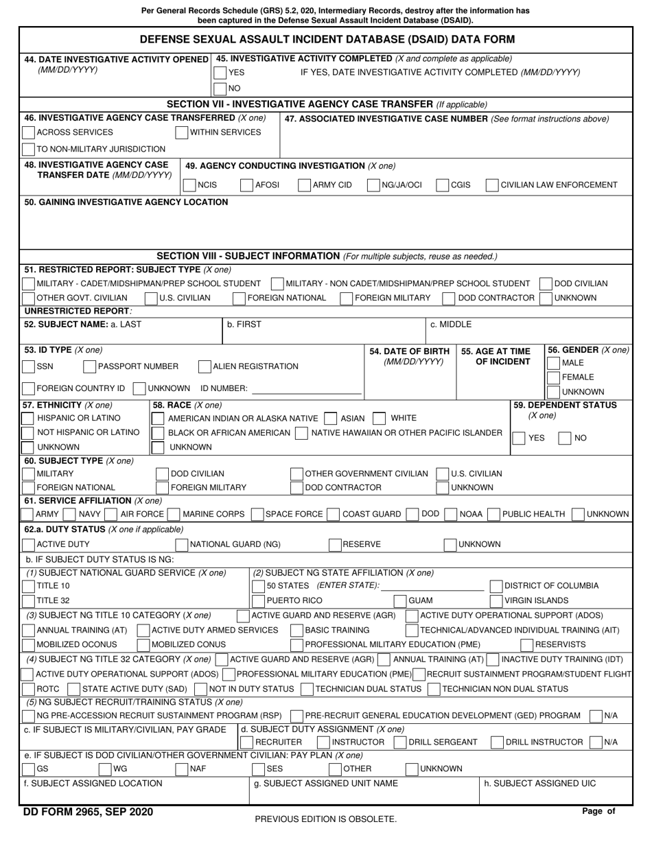 DD Form 2965 Download Fillable PDF Or Fill Online Defense Sexual DD Form 2965 Download Fillable PDF Or Fill Online Defense Sexual