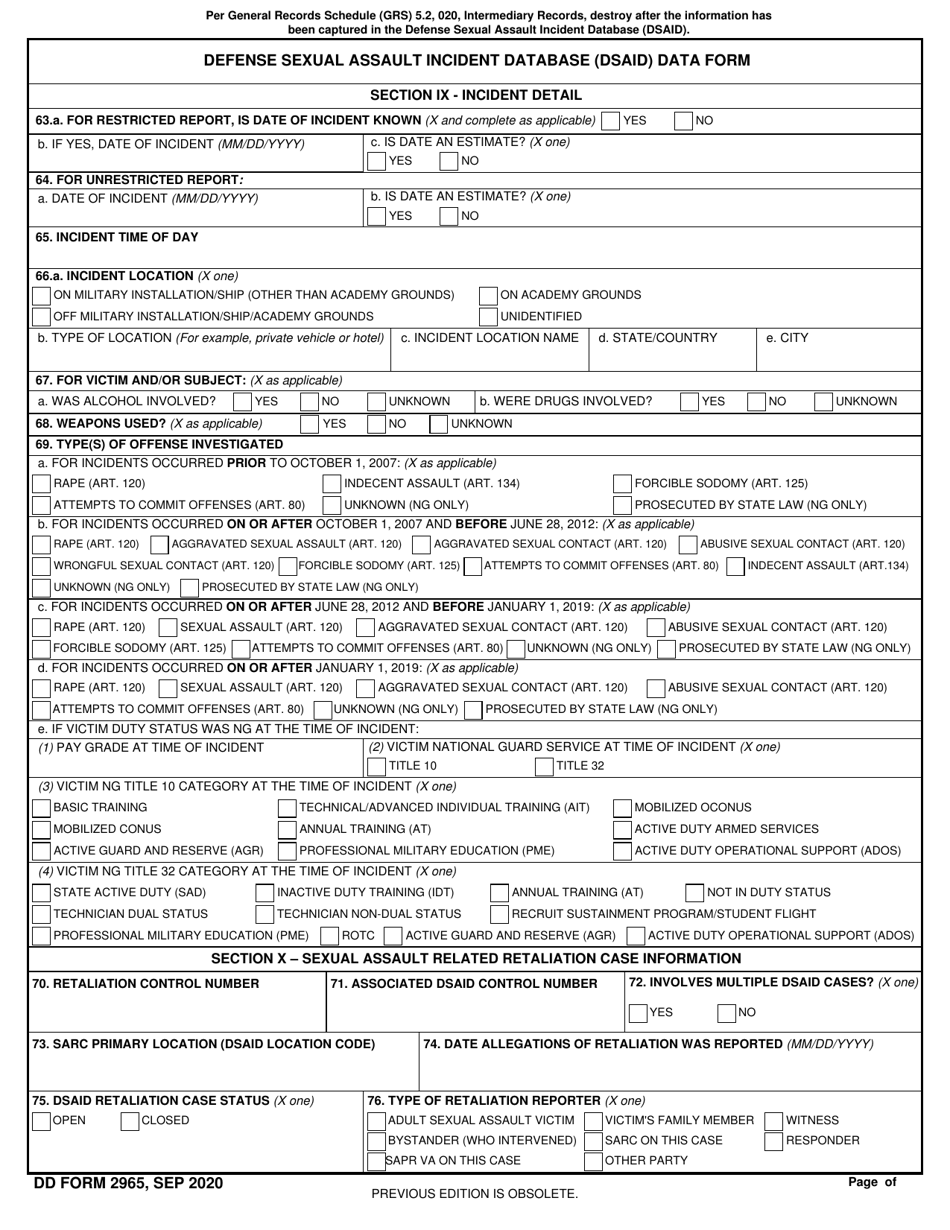 DD Form 2965 Defense Sexual Assault Incident Database (Dsaid) Data Form, Page 6