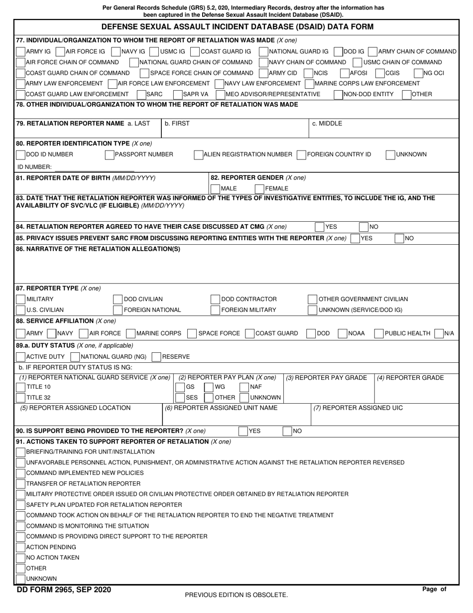 DD Form 2965 Defense Sexual Assault Incident Database (Dsaid) Data Form, Page 7