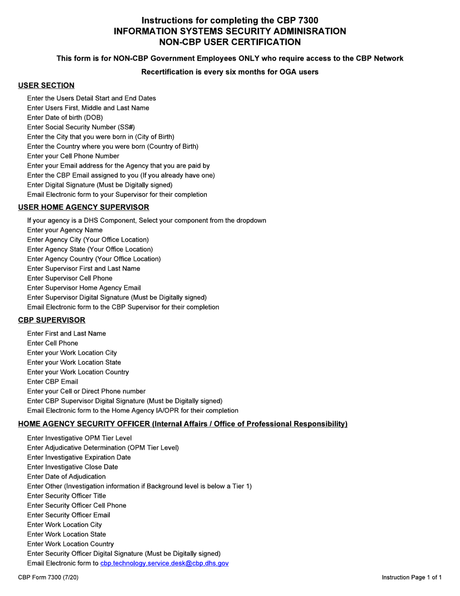 CBP Form 7300 Information Systems Security Administration Non-CBP User Certification, Page 2