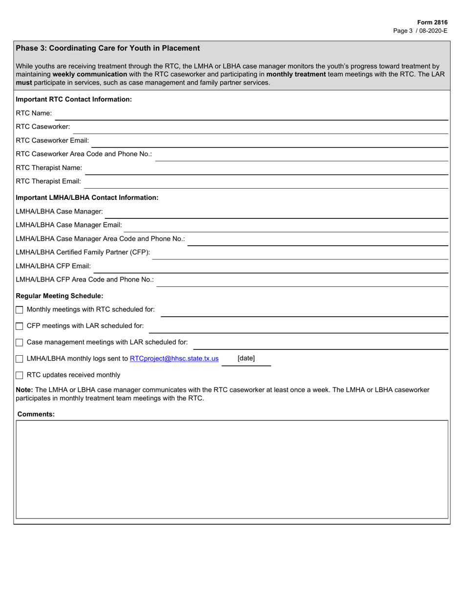 Form 2816 Residential Treatment Center Project Referral Checklist - Texas, Page 3