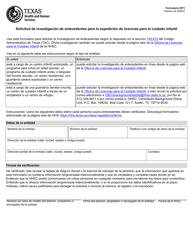 Formulario 2971-S Solicitud De Investigacion De Atecedentes Para La Expedicion De Licencias Para El Cuidado Infantil - Texas (Spanish)