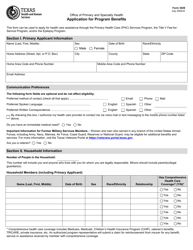 Form 3029 Office of Primary and Specialty Health Application for Program Benefits - Texas